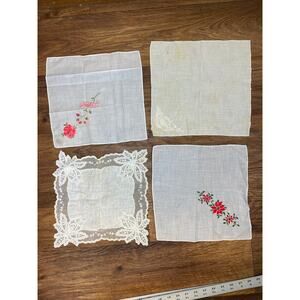 lot of 4 vintage handkerchiefs used condition